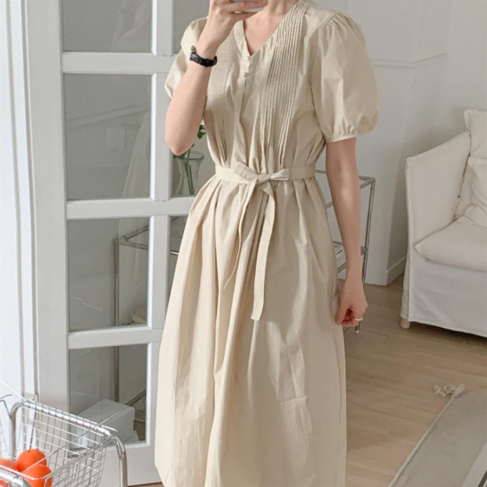 New ArriValS Open Run Women S Pintuck Strap V Neck Puff SleeVe Long dreSS