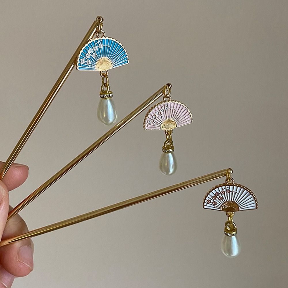 Древний головной убор Металлическая заколка для волос Ханфу Веер Палочки для волос в китайском стиле Головной убор в древнем стиле Заколка для волос