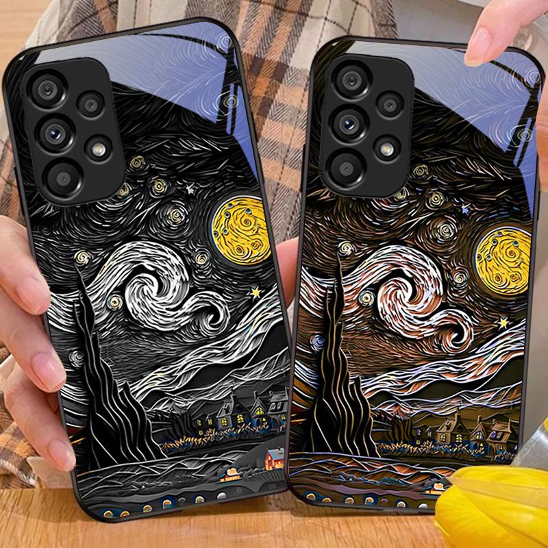 Ретро Масляная Живопись Для Samsung Galaxy S 8 9 10 20 Plus 21 FE 22 23 24 Ultra S7 Edge Черный Чехол для Телефона из Закаленного Стекла Твердый Чехол