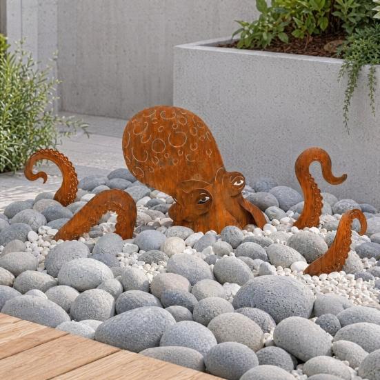 Садовая скульптура «Гигантский кальмар» с патиной ржавчины от yangyizhi, 3D металлическая морская статуя осьминога для патио, лужайки, пляжного домика, погодоустойчивая