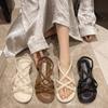 Fashion Comemore 2025 Summer New Flat Sandals Women Cross Strap Open Toe Elastic Women Shoes Casual Solid Beach Soft Bottom Sandales