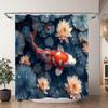 Chinese Japanese Koi Ink Painting Shower Curtain Red Cherry Blossom Wave Fish Watercolour Painting Bath Curtains Bathroom Decor