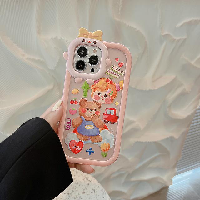 Мультяшный медведь, счастливая девушка, граффити, любовь, автомобиль, силиконовый мягкий чехол для телефона для Iphone 14 Pro Max Plus 13 11 12 Promax 3d, милый чехол на заднюю панель