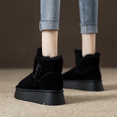Женские короткие зимние сапоги, новые, зимние, с мехом, флисовые, утолщенные, теплые, на толстой подошве-маффин, модные северо-восточные хлопковые сапоги
