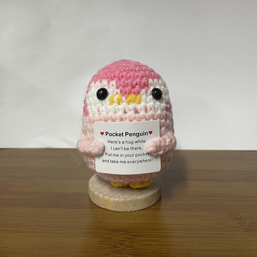 Cute Crochet Christmas Hat Penguin Doll With Card Home Room Decoration Fashion Handmade Knitted Positive Energy Penguin Dolls