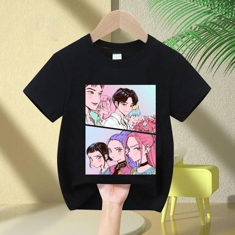 K-pop Охотник на демонов Мультфильм Аниме Детский Модный Повседневный Топ с Круглым Вырезом Детская Футболка