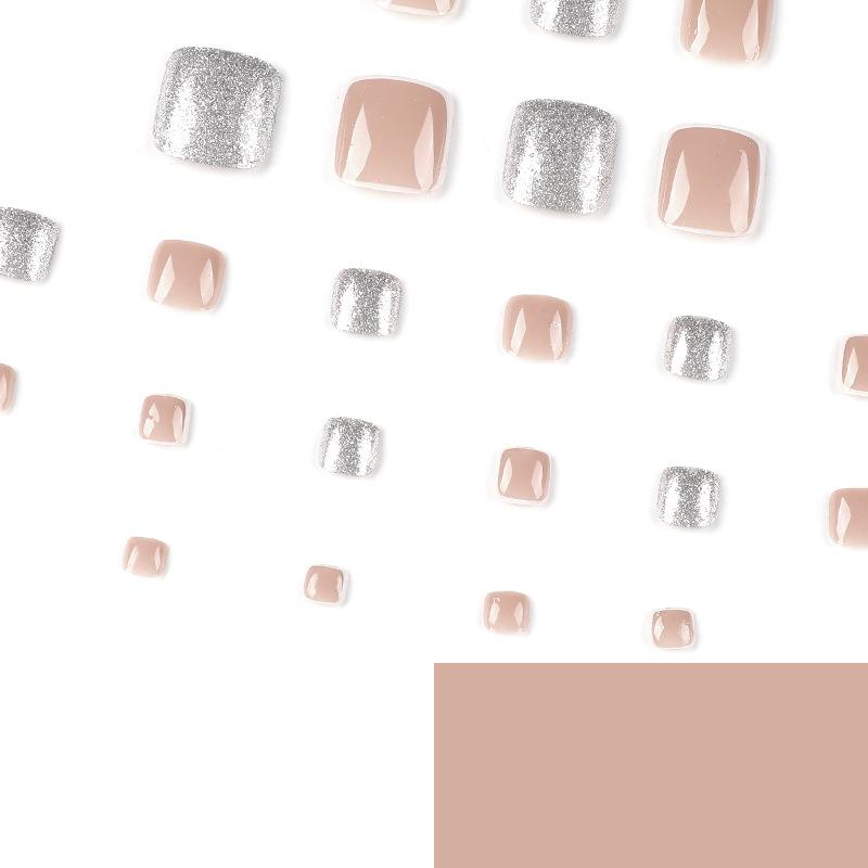 24 шт./компл., быстрые ногти, серебряные блестящие ногти на ногах, накладные наклейки Nials, носимые водонепроницаемый маникюр, готовые ногти