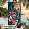 Beetle Floral Garden Theme Quick Dry Beach Towel Custom Name Text Print Large Sand Resistant Towel Beach Vacation