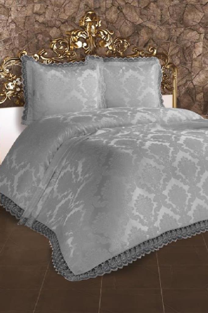 Комплект покрывала из синели Lalezar, покрывало 235x250 с наволочкой, жаккардовая ткань, полный размер, двойной размер, серый