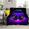 1PC Custom Name Music Headphones Night Theme flannel blanket versatile,all-season throw suitable for the living room,bedroom,camping,travel,and gift