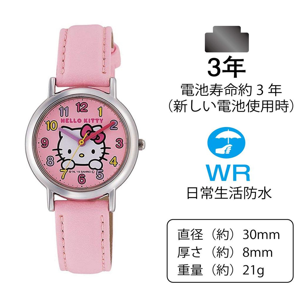 Женские наручные часы Citizen Pink Analog Hello Kitty Водонепроницаемые с кожаным ремешком Q&Q (HK15-002)