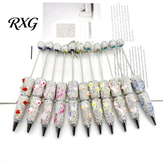 Comfortable Grip Ballpoint Pen DIY Glow-in-the-Dark Diamond Beaded Pen, Rhinestone Pens with Cartoon Charms, Cute Glitter Writing Sparkling