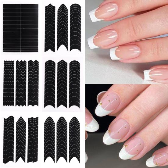 6Pcs Nail Art Stencil Stickers French Line DIY Manicure Tools Stencil Stickers for Creative Wavy Oblique Spray Designs