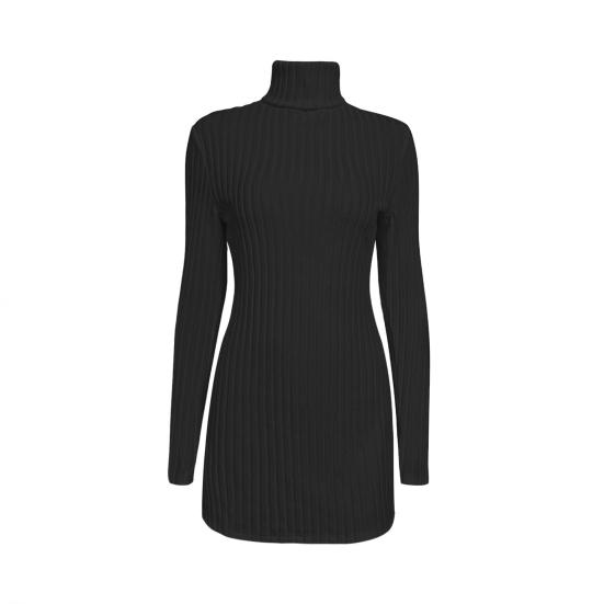 Women Knitting Tops High Collar Long Sleeve Slim Fit Sweater Tops Mid-length Side Split Design Solid Color Ribbed Tops
