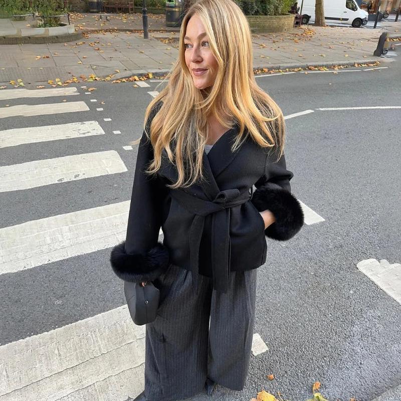 Woolen Short Coat Loose Lapel Long Sleeve Jacket Autumn Winter Chic Cardigan