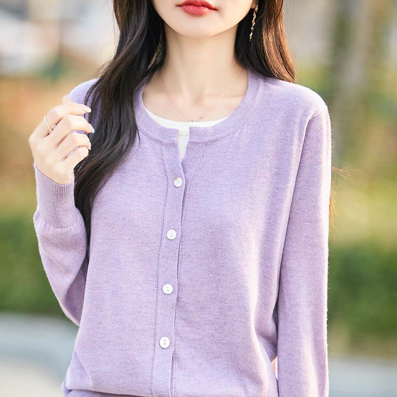 Women's Lightweight 50% Wool 50% Mulberry Silk Cardigan - 4-Season Versatile Knitwear for All-Year Comfort & Style