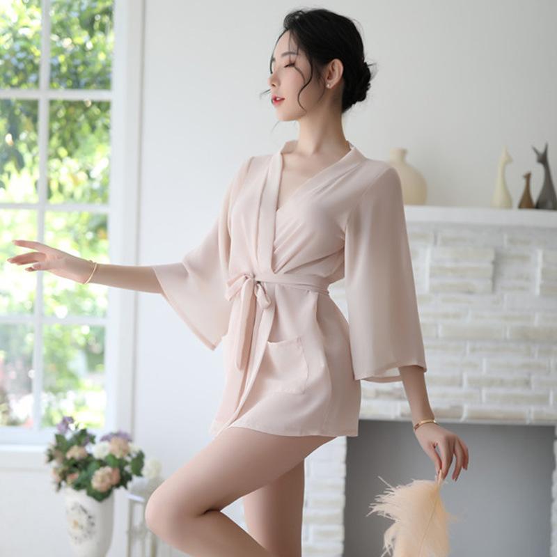 Японское кимоно сексуальное нижнее белье женская прозрачная домашняя ночная рубашка пижама бесплатный халат чистого желания