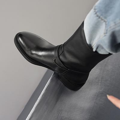 Мода 2025 Новые Осенне-Зимние Женские Сапоги до Середины Икры из Натуральной Кожи, Толстый Каблук, Круглый Носок, Базовые Туфли для Офисной Леди, Женская Обувь на Четыре Сезона