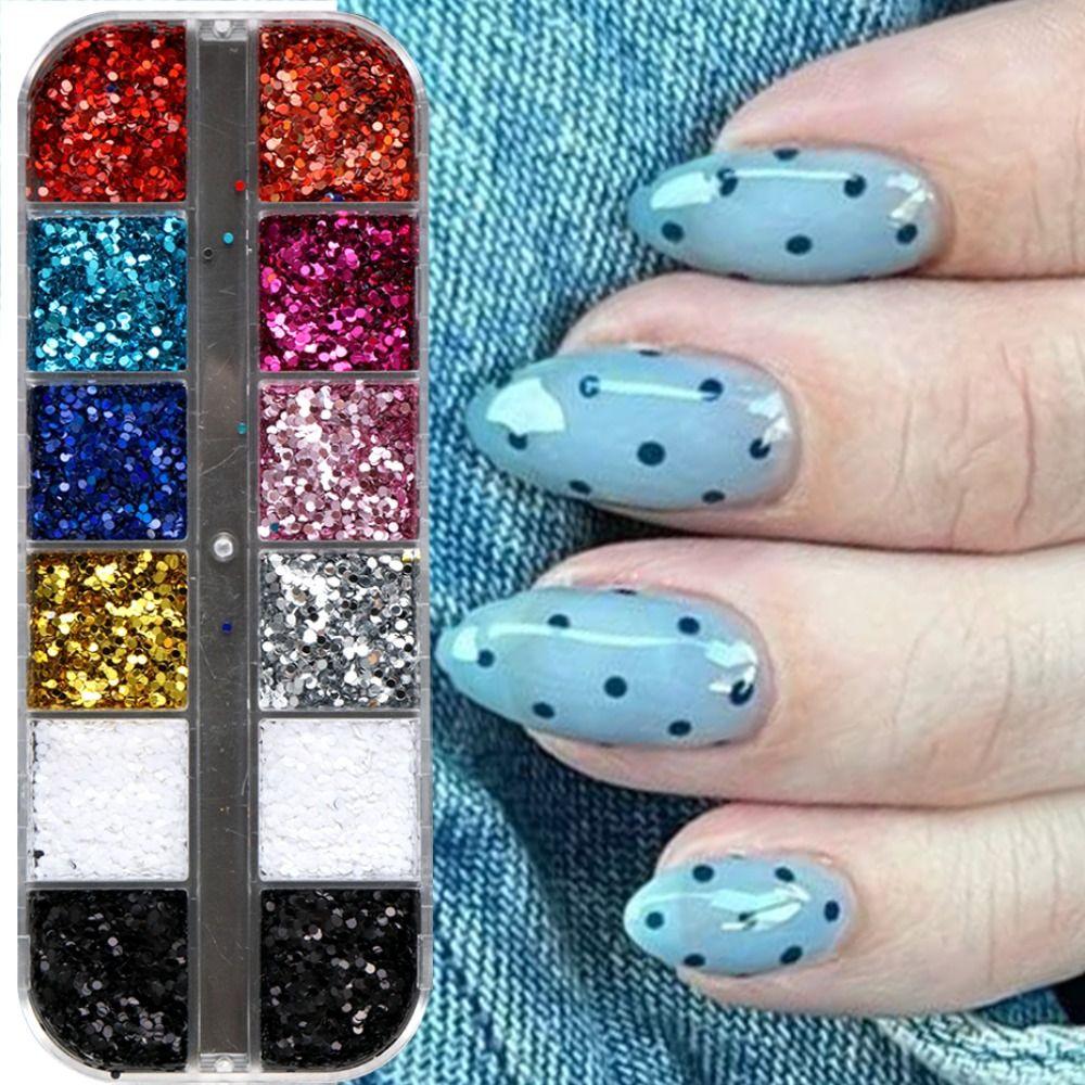 Y2K Cute Nail Flakes Kawaii Nail Charm Supplies 12 Grids Nail Sequins DIY