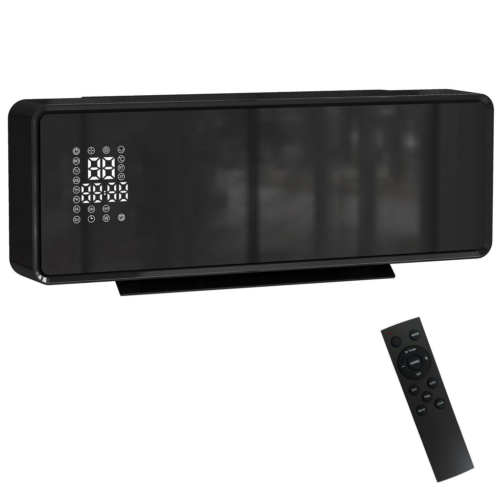 2000W Ceramic Electric Heater with Fan, Adjustable Thermostat, Wall Mounted - Black