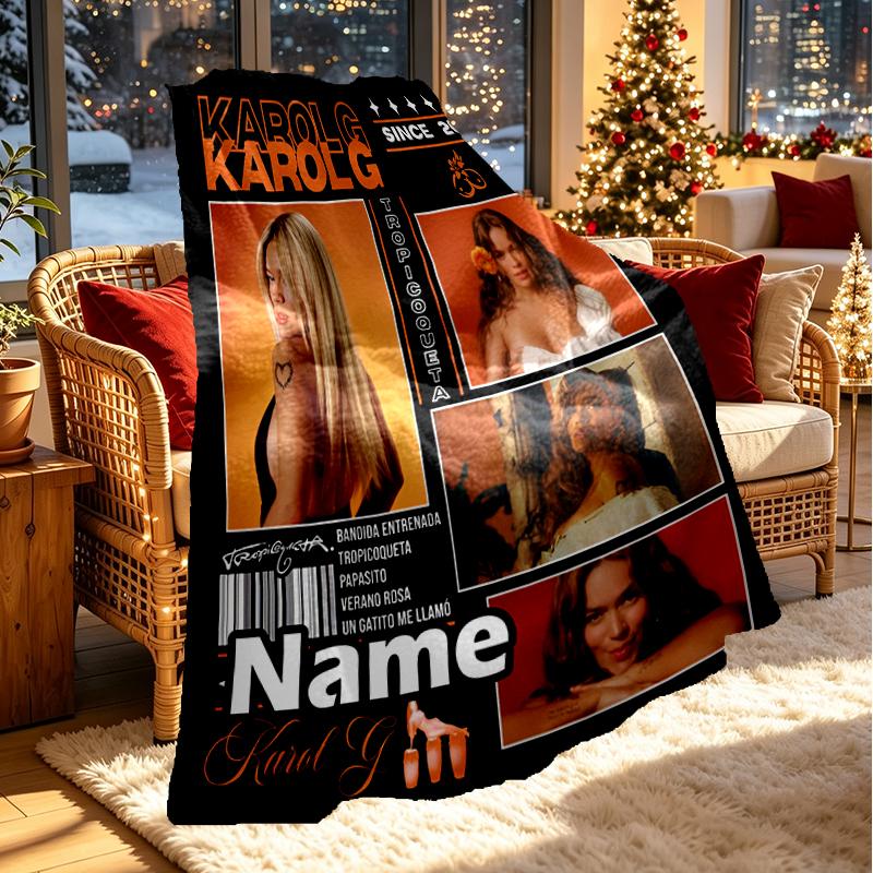 Custom Name Personalized Karol G Print Blanket, Home Decor, Bedroom, Sofa, Camping, Couch, Gifts for Birthday Christmas