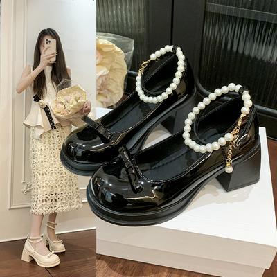 2025 Роскошные женские туфли на высоком каблуке Элегантный бант Квадратный носок Женская обувь Жемчужное кружево Вечерние свадебные туфли Модная платформа Женщины