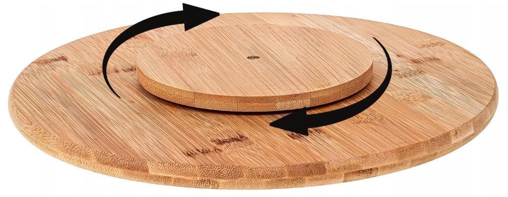 Bamboo rotating serving board for serving snacks, cheeses, cold cuts, rotating