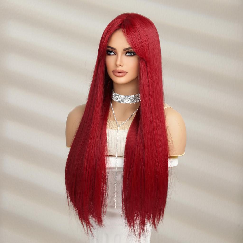 BLONDE UNICORN Длинные прямые парики бордового цвета с челкой, термостойкие парики для женщин, повседневные косплей-вечеринки