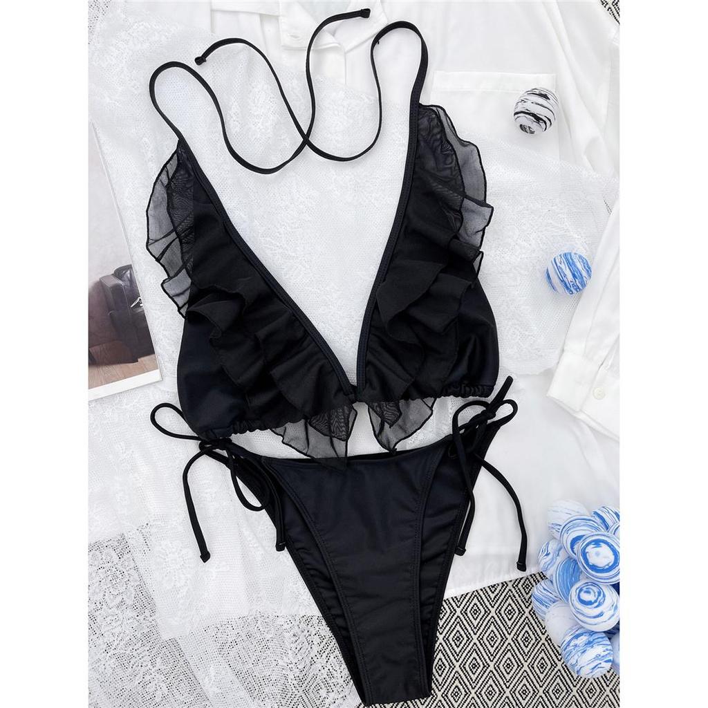 3 цвета с рюшами и глубоким V-образным вырезом на шее, бикини, женские купальники, женский купальник, комплект из двух частей, купальный костюм, купальный костюм для женщин