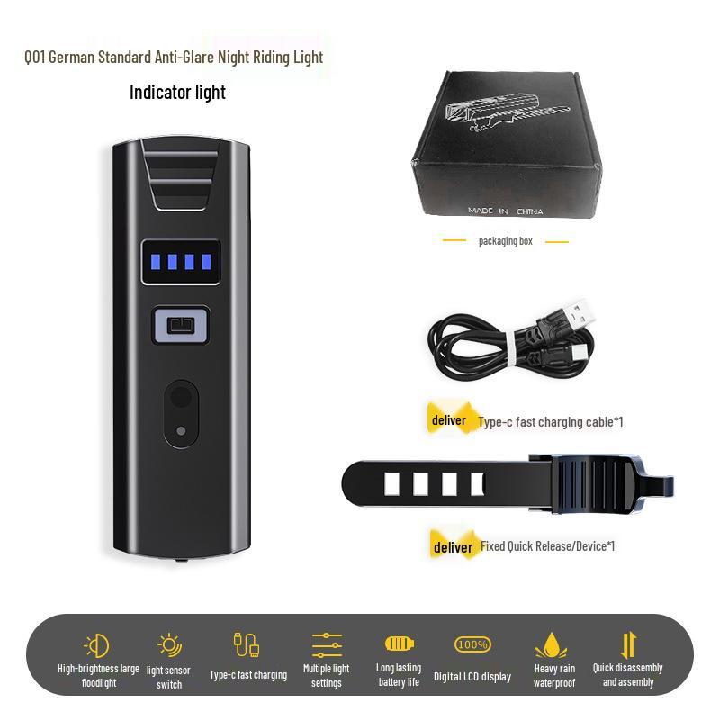 High Brightness Bicycle Light with TYPE-C Charging & Digital Display for Night Riding