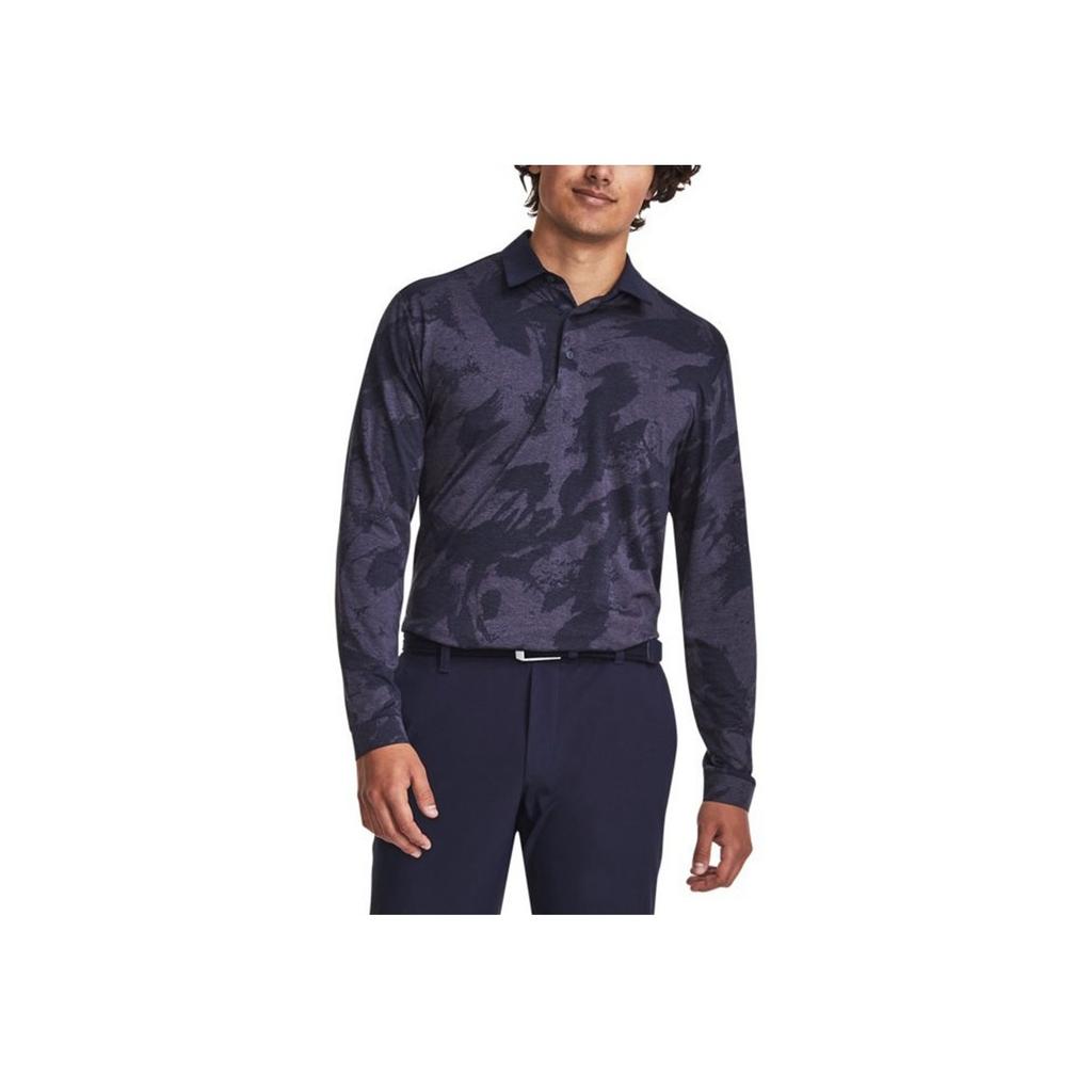 Under Armour Playoff All Over Print Pattern Golf Long Sleeve Polo Shirt Men Tops Dark-Blue 1379727-410