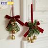 Christmas Jingle Bells Door Hanger Ornament Velvet Bow Pine Cone Bell Pendants for Christmas Decoration 2024 Christmas Gift Noel