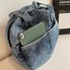 Bow Round Shape Denim Bag For Women Streetwear Fashion Large Capacity Casual Purse