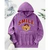 Doll Bear Wearing Hat Design Washed Hoody Female Personality Oversize Hoodie Cotton Trendy Streetwear Soft Comfortable