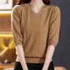 Women Sweaters Pullovers 2025 Summer Short Sleeve V-Neck Black Knitted Sweater Women Tops Pullover JJ139