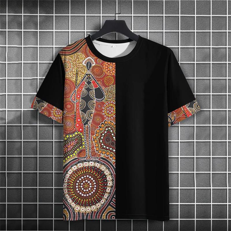 Vintage Ethnic Pattern T-Shirt For Men Color Block 3D Printed Tees Summer Casual Harajuku Short Sleeve T Shirts Round Neck Tops