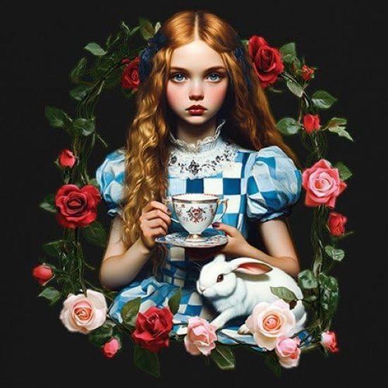 Футболка для молодежи "Чаепитие Алисы" Страна чудес Девочка Фэнтези Сказка Волшебный кролик Полевой цветок Мультфильм Дети