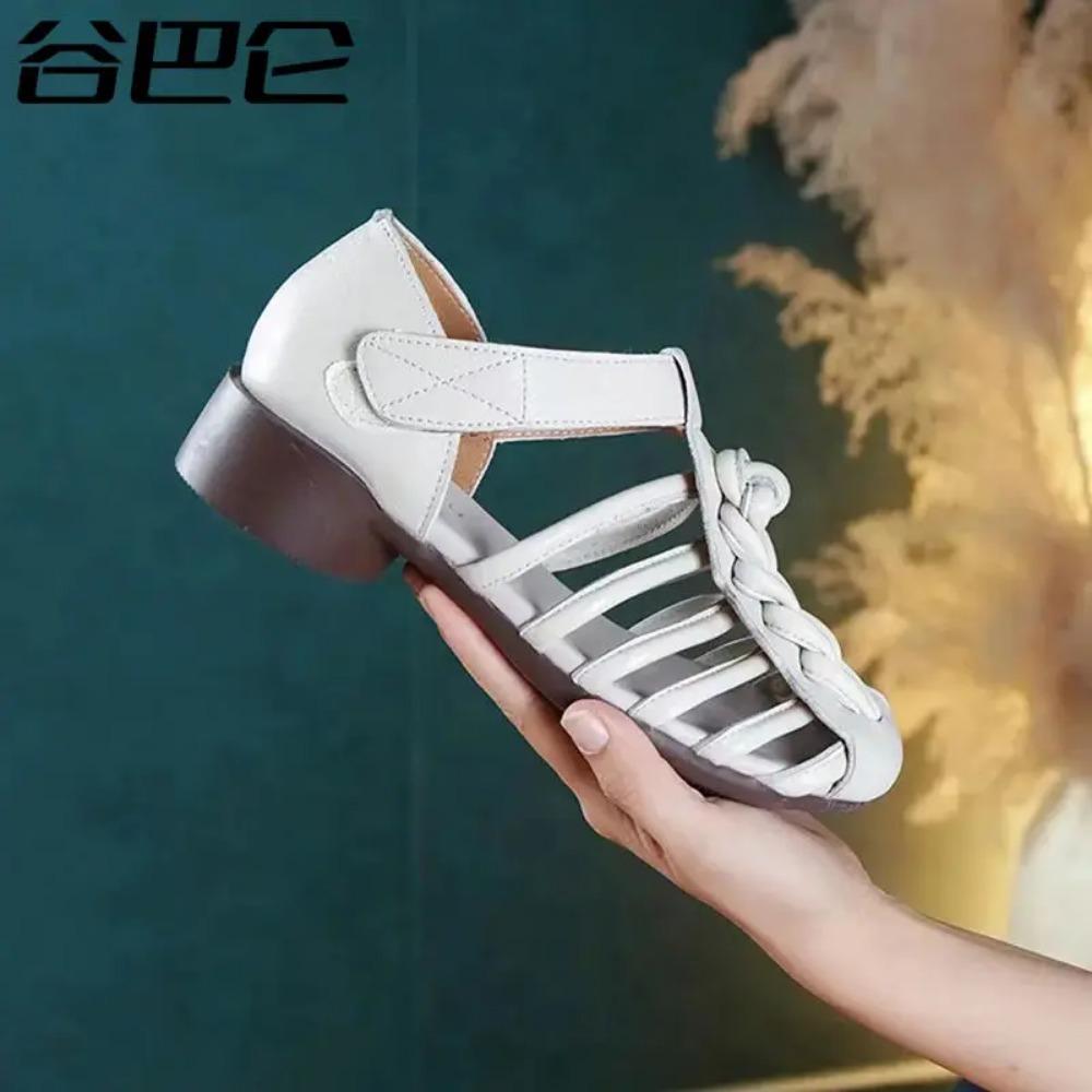 Распродажа женских босоножек на круглом каблуке и современной женской обуви. 2024 Лето Бренд Дизайн Однотонные Классические Женские Туфли