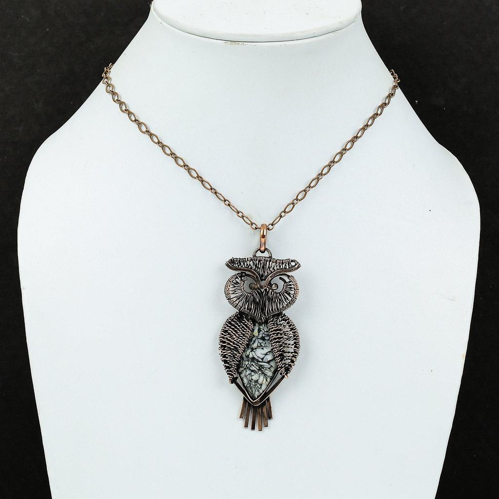 Pinolith Jasper Pendant Copper Wire Wrapped Pendant Handmade Pendant Copper Jewelry Owl Gemstone Pendant Wire Wrapping Jewelry Gift For Wife