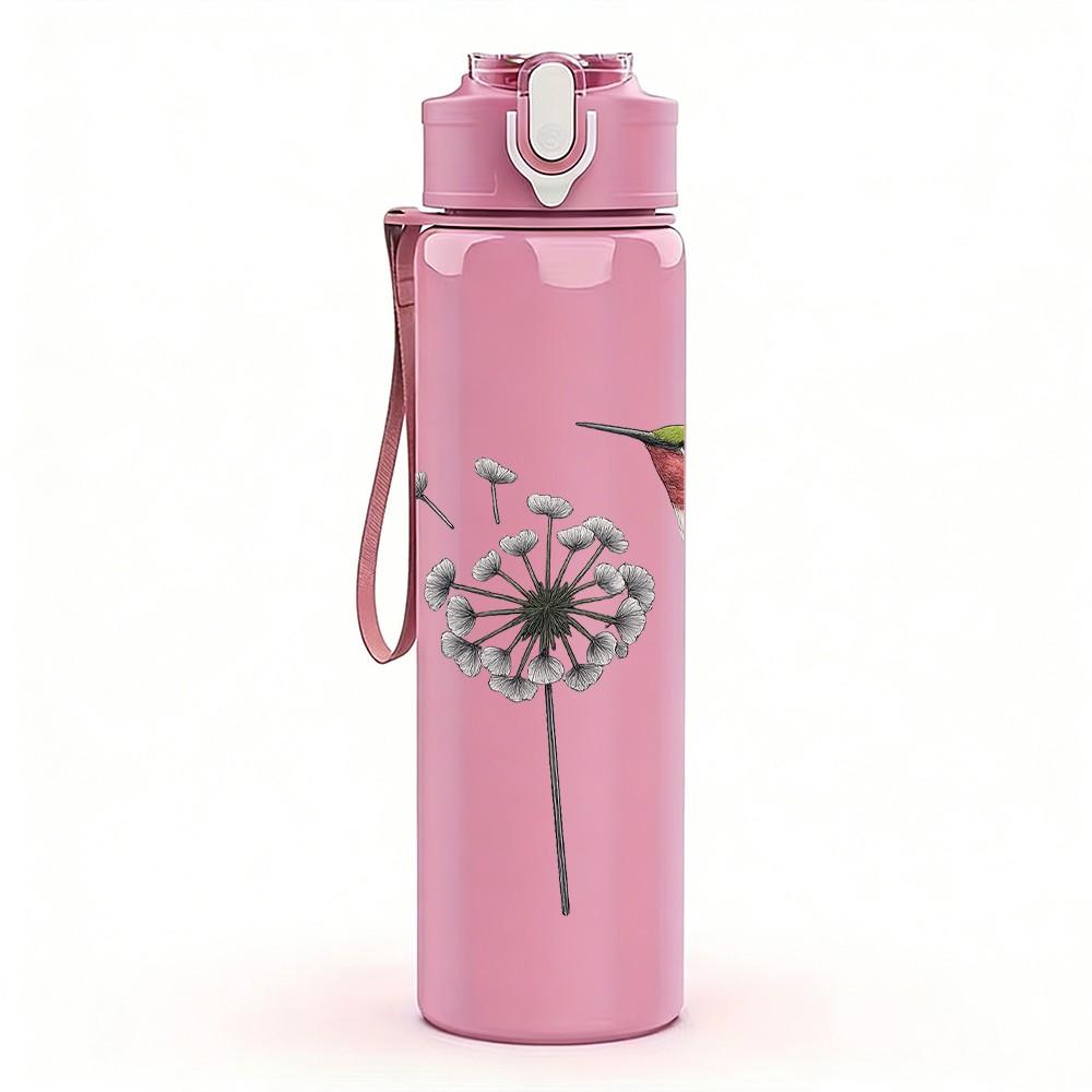 1PC Dandelion Hummingbird Silhouette 750ml Color Plastic Sports Water Bottle Leakproof Flip Straw Lid Suitable for Sports Office Home Use