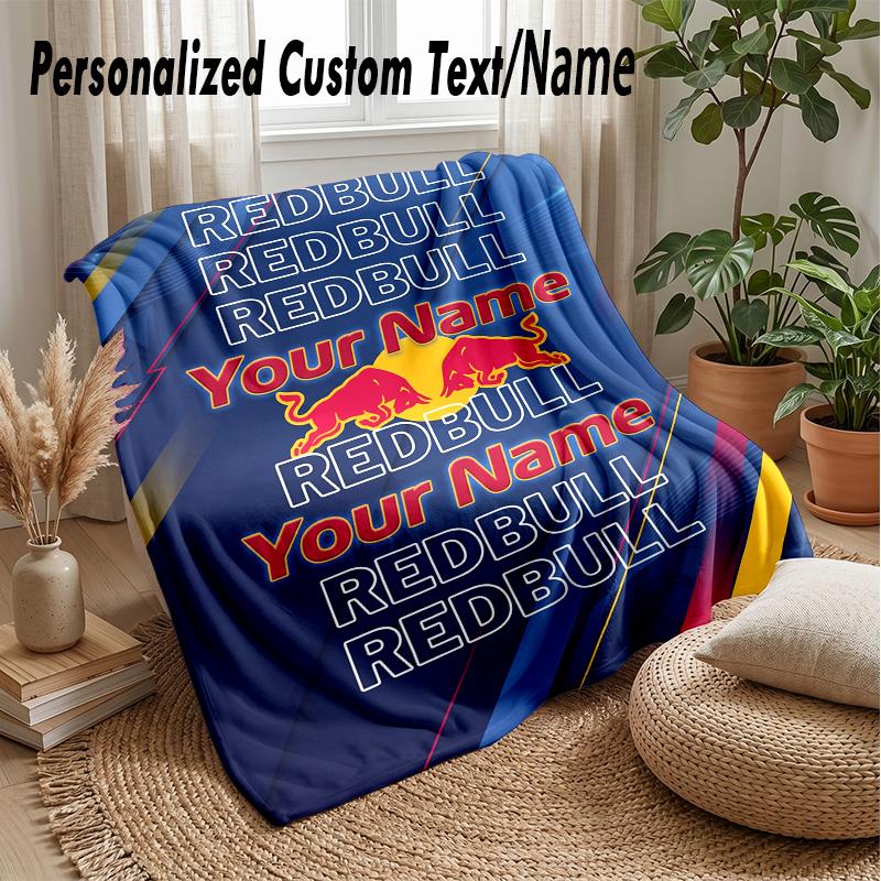 Red Bull Racing Custom Flannel Throw Blanket Print Your Name Text Soft Warm Blanket Holiday Present