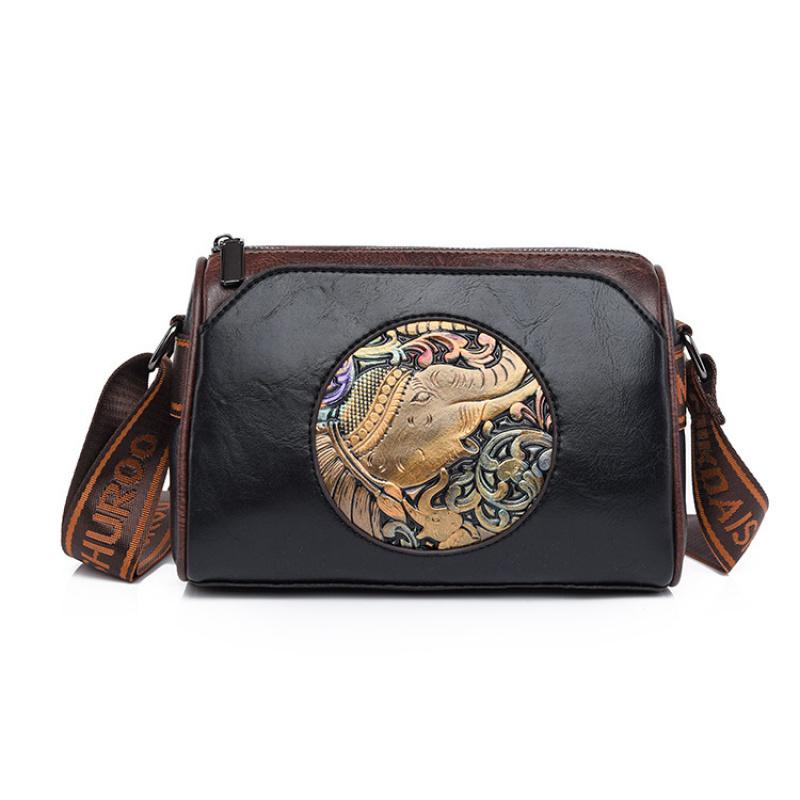 Retro Vintage Style Balck Brown Leather Crossbody Shoulder Bags For Women Casual Shopping Small Bag With Multi-Pockets