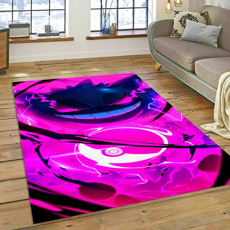 New ModelPokémon Gengar Themed XXL Rug Cool Gengar Patterns with Vivid Colors Dynamic Styles Designs Soft Floor Mat for Bedroom