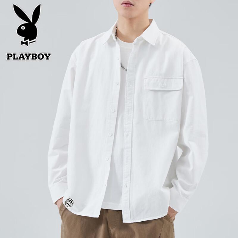 PLAYBOY Мужская хлопковая рубашка с длинным рукавом свободного кроя