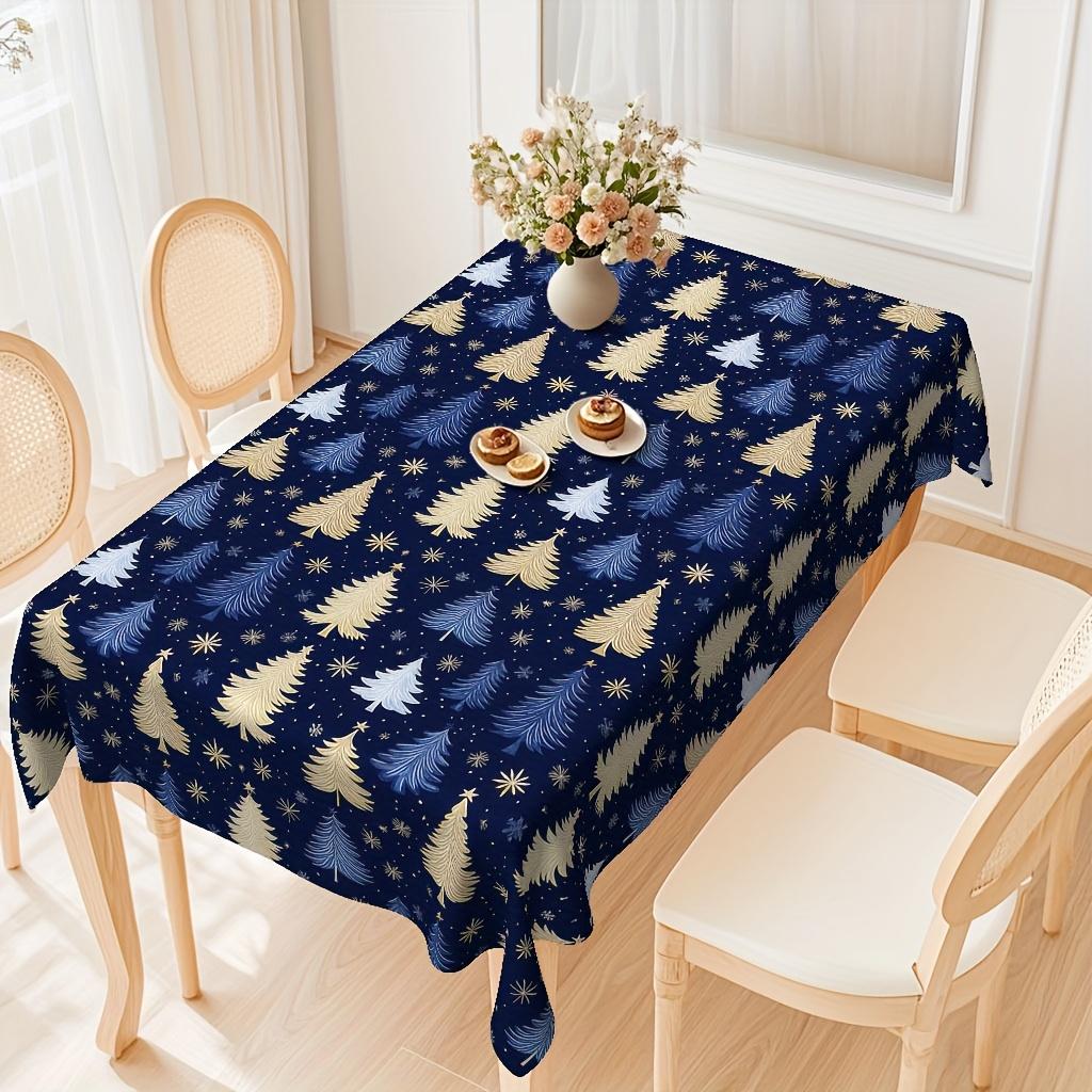 1pc Suige Home Navy Blue & Christmas Tablecloth - Elegant Wrinkle-Resistant Polyester Rectangular Table Cover Suitable for Holiday Dining Decor, Parti