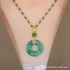Gradient Green Jade-Inspired Pendant Necklace Women Alloy Floral Design Delicate Locket Chain Elegant Minimalist Jewelry