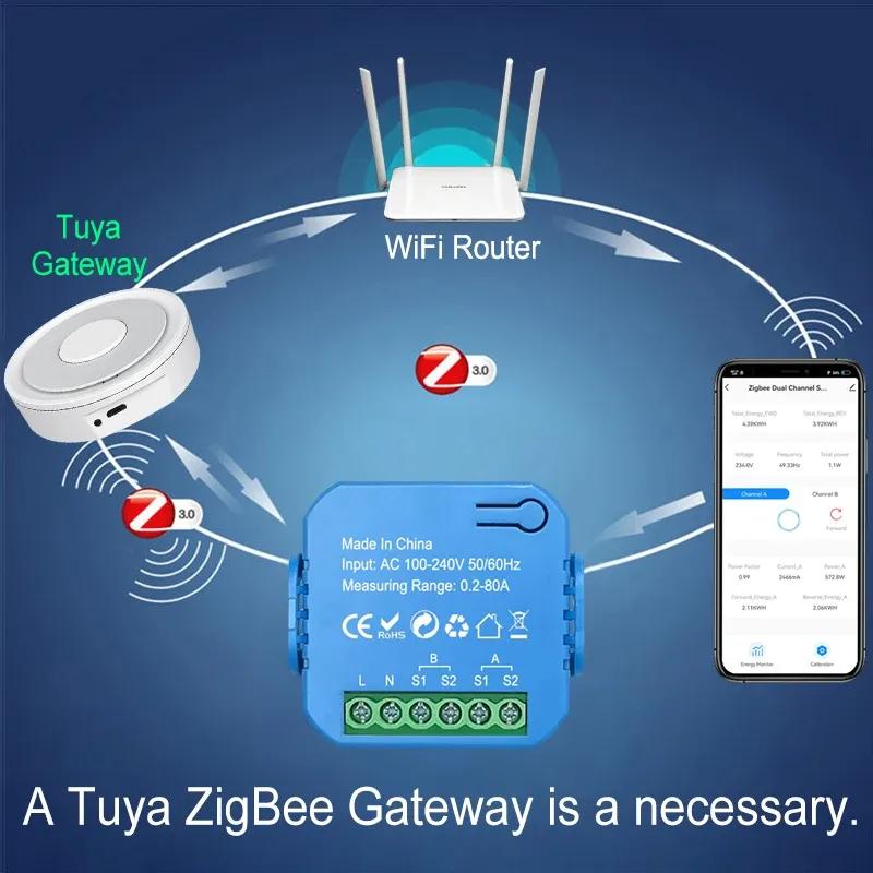 Smart ZigBee Bi-directional Energy Meter with 80A Clamp CT for Solar App Remote Monitor Export Import Power AC110V/240V