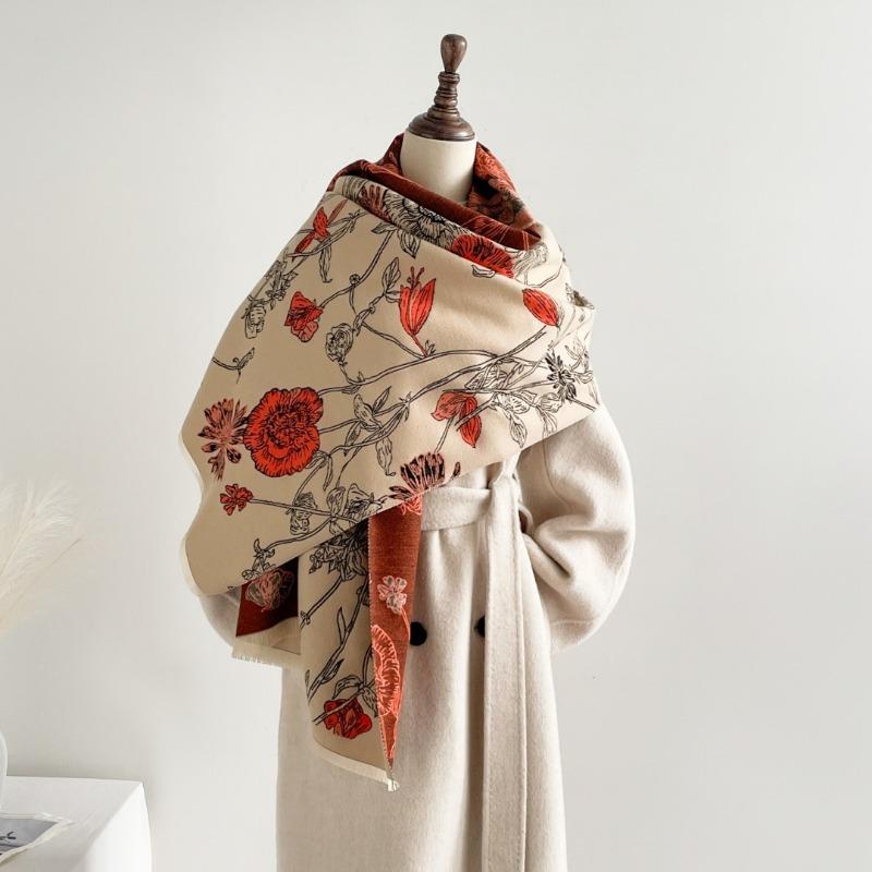 Scarf Women's Winter Thickened Warm Printing Imitation Cashmere Student Scarf Double-sided Fashion Air Conditioner Shawl Outside