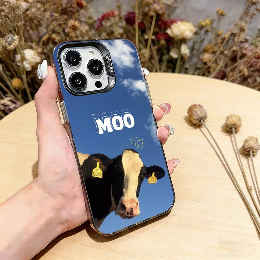 Забавные милые коровы Чехол для телефона Для iPhone 17,16,15,14,13,12,11 Plus,Pro Max,XS,Цветной Посеребренный Внутренний Чехол