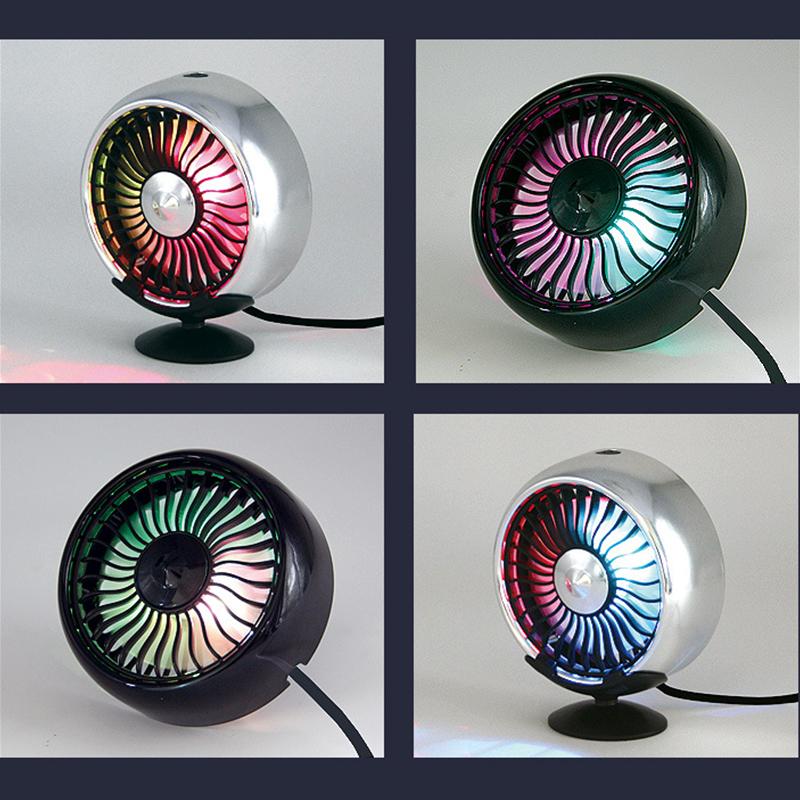 3 Speed Adjustable Mini Fan USB Car Fan Summer Air Outlet Cooling Fan LED Color Light Electric 5V Car Circulator Cooler